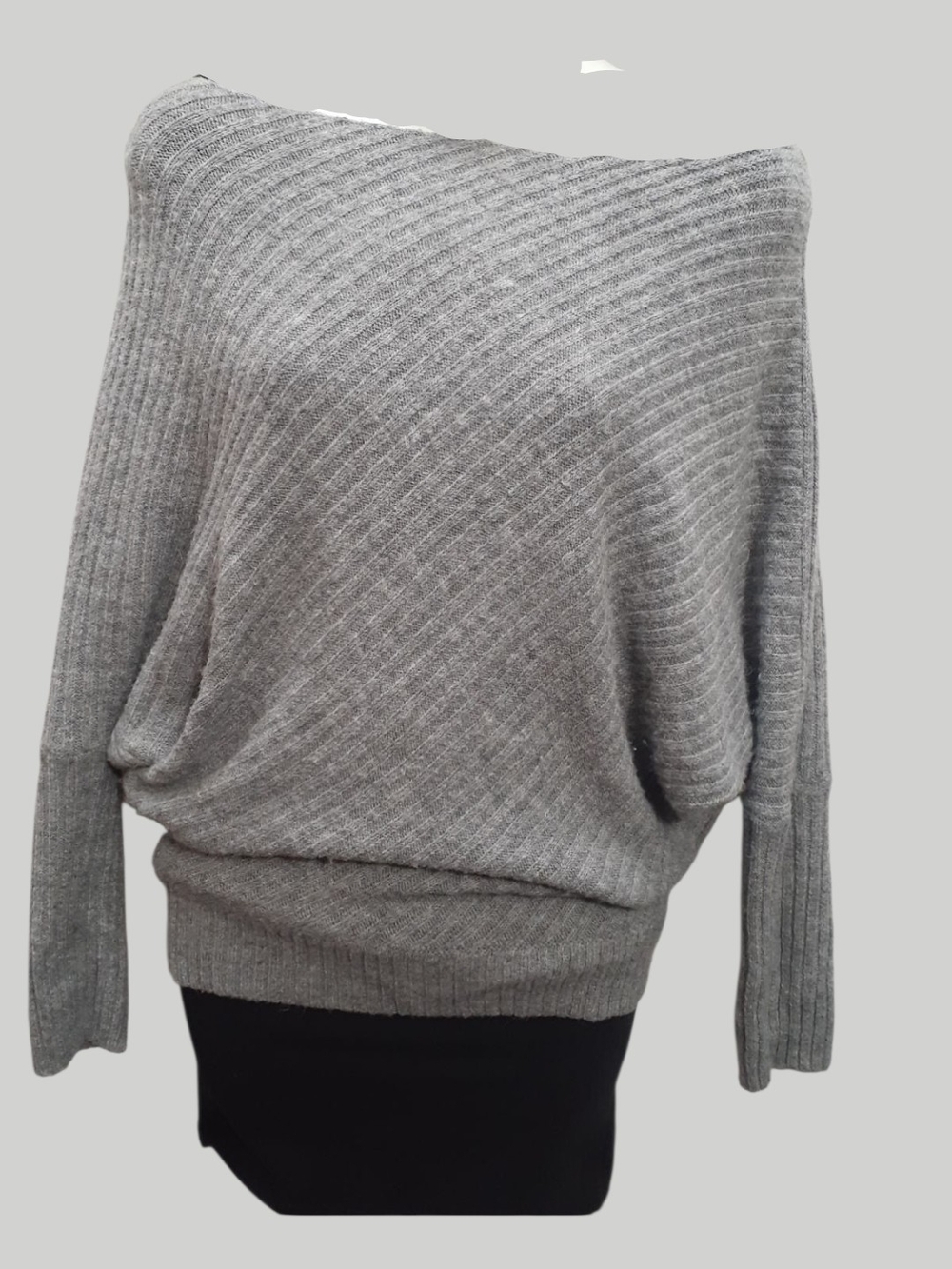 Juicy Couture Gray Off-the-Shoulder Ribbed Sweater